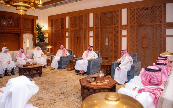 Crown Prince and Prime Minister Mohammed bin Salman receives emirs of various regions at Al-Salam Palace in Jeddah on Thursday.