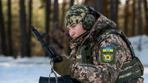 A Ukrainian soldier during training in February 2025