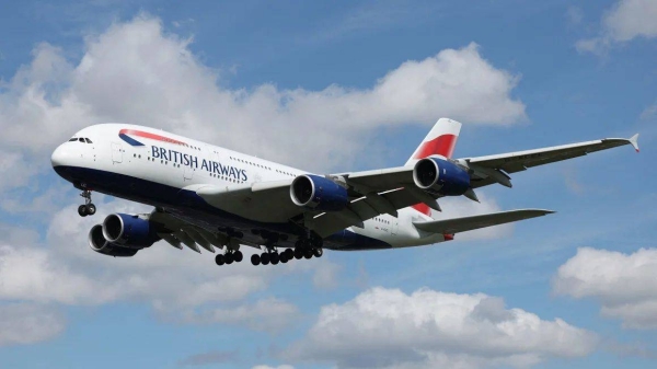 A British Airways plane near London's Heathrow Airport in 2024