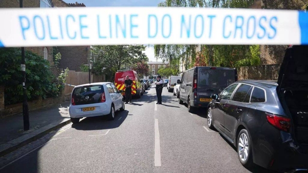 A police cordon is seen in Kentish Town, near British Prime Minister Keir Starmer's house in north London on May 12, 2025