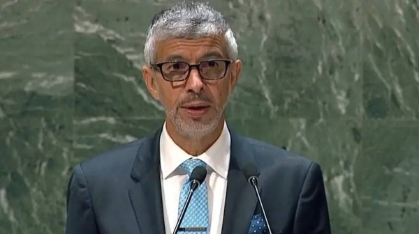 Saudi Permanent Representative to the United Nations Dr. Abdul Aziz Al-Wasel addressing a session on Syria at the United Nations Security Council in New York.