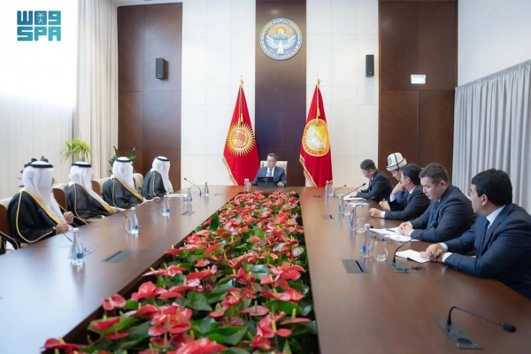 Kyrgyz President Sadyr Zhaparov holds talks with the delegation of the Federation of Saudi Chambers, led by its Chairman Hassan Alhwaizy, in Bishkek.