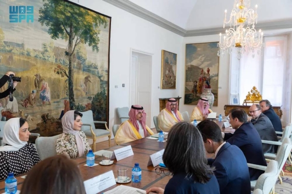 Saudi Minister of Foreign Affairs Prince Faisal bin Farhan holds talks with Spanish Foreign Minister José Manuel Albares in Madrid on Sunday.
