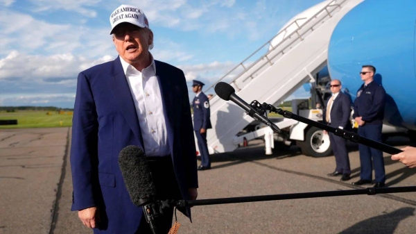 President Donald Trump speaks to reporters before boarding Air Force One in Morristown, New Jersey, on May 25, 2025