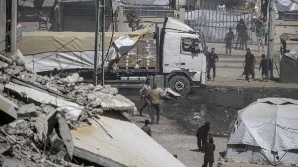 Rubble pictured in a separate area of central Gaza on Sunday