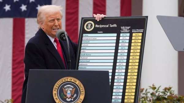 President Donald Trump speaks during an event to announce new tariffs in the Rose Garden at the White House on April 2, 2025, in Washington