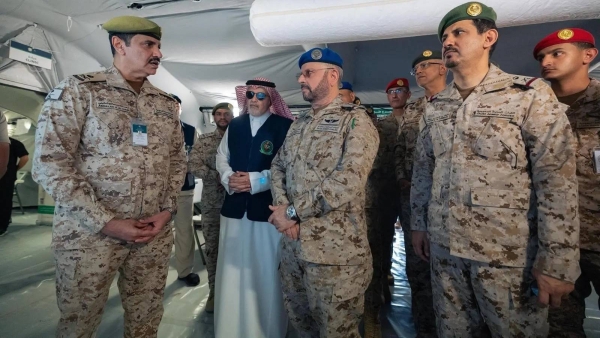 Saudi Chief of the General Staff Lt. Gen. Fayyadh Al-Ruwaili during his inspection tour of the Armed Forces units participating in the operation of Hajj 2025 at the holy sites on Monday.