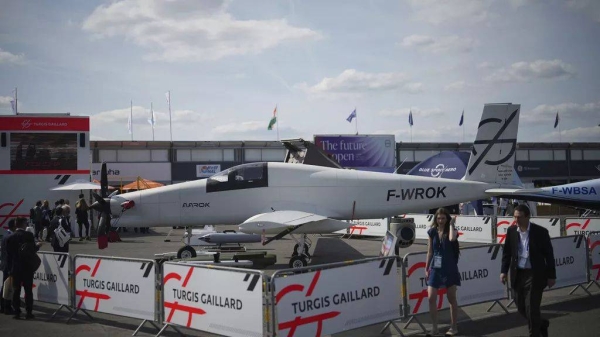 An Aarok drone is on display at the Paris Air Show, Monday, June 16, 2025 in Le Bourget, north of Paris
