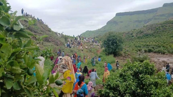 The aftermath of a landslide in the Marra Mountains area of western Sudan, on September 1, 2025