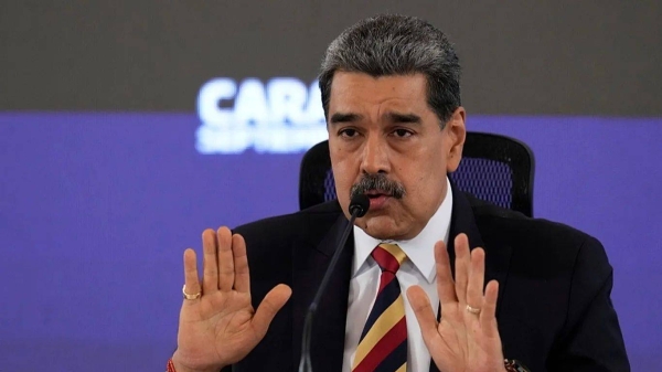 President Nicolas Maduro gives a press conference in Caracas, Venezuela, Monday, Sept. 1, 2025