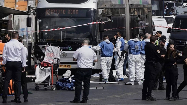 Israeli police and rescue teams respond at the scene of a shooting attack where several people killed and injured in Jerusalem, 8 September 2025