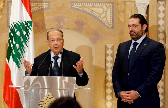 Lebanese President Michel Aoun (left) and Prime Minister Saad Hariri during the October press conference in Beirut on October 20 2016. (Reuters)