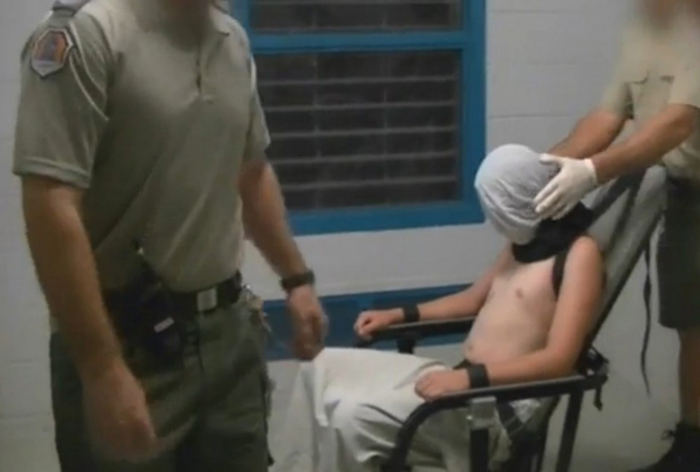 An undated image taken from Australian investigative journalism television program “Four Corners” shows an inmate strapped to a mechanical chair at the Don Dale Youth Detention Centre in Berrimah, Australia. — Courtesy photo