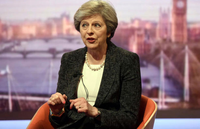 Britain’s Prime Minister Theresa May speaks on the BBC’s Andrew Marr Show in this photograph received via the BBC in London on Sunday. — Reuters