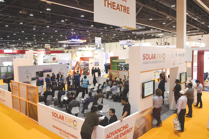 A stand in World Future Energy Summit in Abu Dhabi emphasizing solar energy’s  relevance in the Middle East. — Courtesy photo