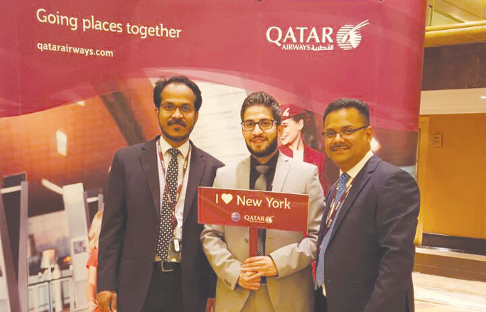 Qatar Airways officials presenting the travel opportunities from Riyadh to NYC. — Courtesy photo