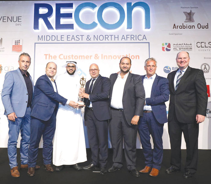 Saleh bin Abdullah Al Othaim, Vice President of Al Othaim Leisure & Tourism Company; and Fahad bin Abdullah Al Othaim, Vice President of Al Othaim Holding, receive the awards at a gala ceremony held recently by the Middle East Council and Shopping Center at the Ritz-Carlton Hotel in Dubai