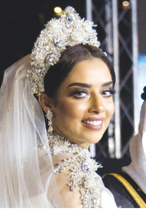 A glimpse of Balqees Ahmed Fathi wearing the custom-made bridal jewelry