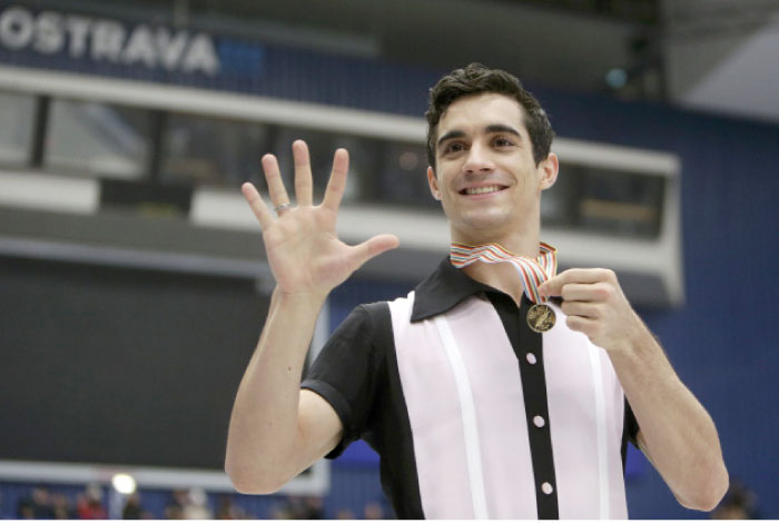 Gold medallist Javier Fernandez of Spain is jubilsnt after winning at Figure Skating - ISU European Championships is Ostrava, Czech Republic. — Reuters