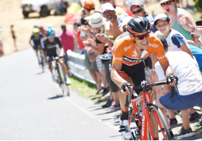 BMC Racing rider Richie Porte of Australia pulls ahead of the competition during stage five of the Tour Down Under cycling race from McLaren to Willunga in Adelaide on Satuday. — AFP