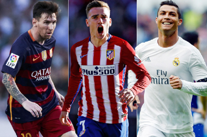 (From L) Lionel Messi, Antoine Griezmann and Cristaino Ronaldo