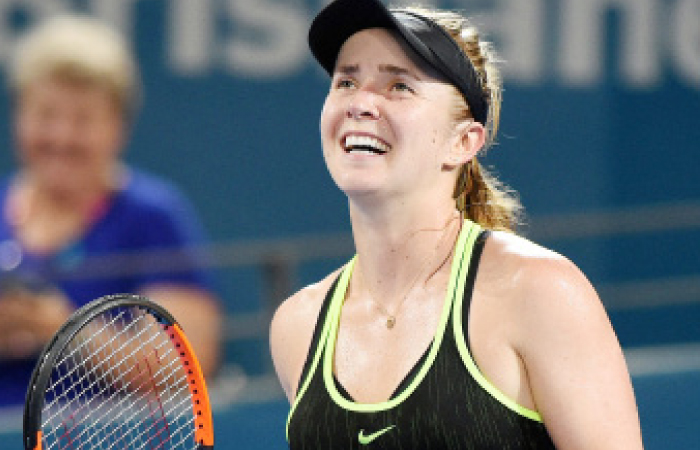 Ukraine’s Elina Svitolina reacts after winning her match against Germany’s Angelique Kerber at the Brisbane International Tennis Tournament Thursday. — Reuters