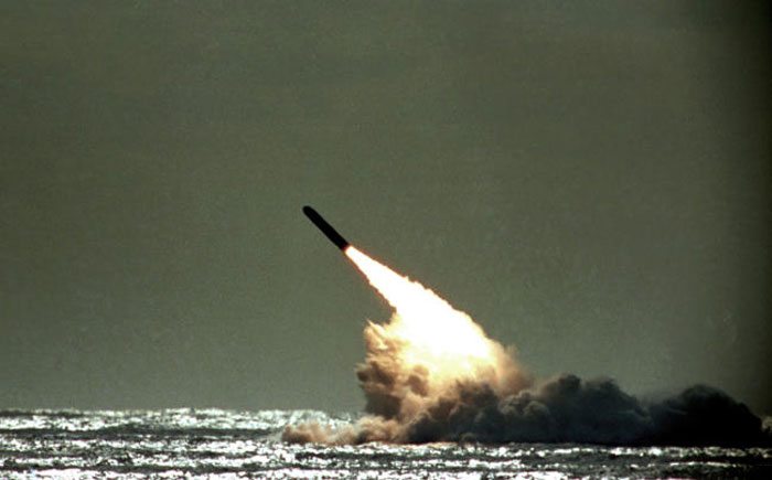 UK-A Trident II missile launched by the US Navy during a performance evaluation from the submerged submarine USS Tennessee in the Atlantic Ocean off the coast of Cape Canaveral in Titusville, Florida, in this Dec. 4, 1989 file photo. — AP