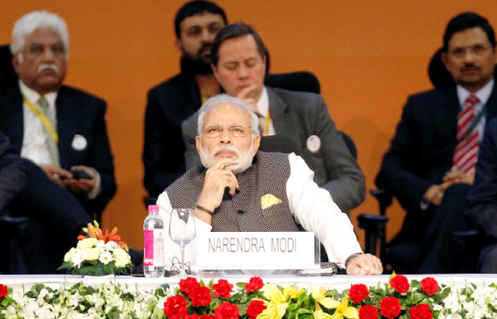 India›s Prime Minister Narendra Modi attends the Vibrant Gujarat investor summit in Gandhinagar, India, on Tuesday. — Reuters