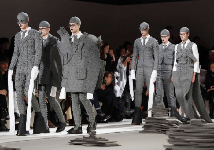 Models present creations by Thom Browne during men’s Fashion Week for the Fall-Winter 2017/2018 collection in Paris on Monday. - AFP
