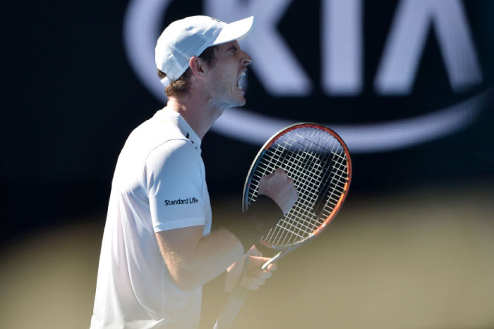 Britain’s Andy Murray reacts after a point against Ukraine’s Illya Marchenko during their men’s singles match at the Australian Open tennis tournament in Melbourne Monday. - AFP