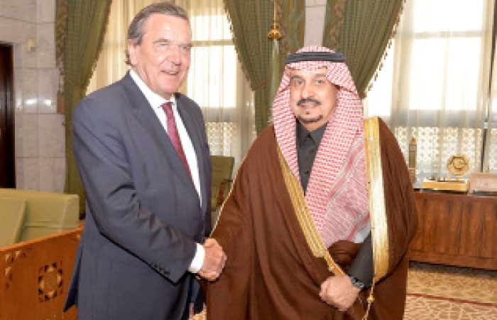 Emir of Riyadh Prince Faisal Bin Bandar receives Germany's former Chancellor Gerhard Schroeder.