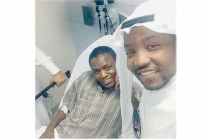 Jabran Bin Jaber Awaji with a friend in Riyadh. — Okaz photo