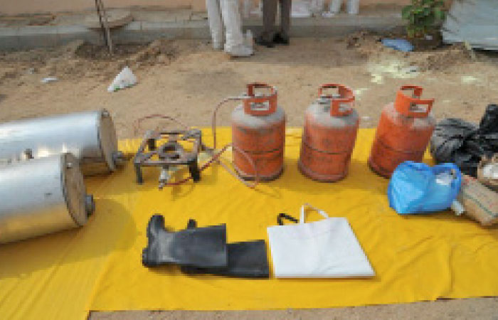 Some of the explosives seized from terrorists in Al-Harazat district of Jeddah. – SPA photos