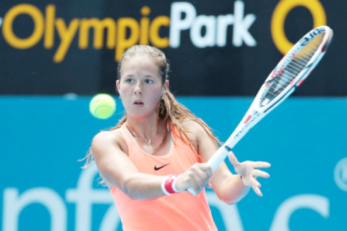 Daria Kasatkina of Russia hits a return to Angelique Kerber of Germany in their women’s singles second round match at the Sydney International tennis tournament in Sydney Tuesday. - AFP