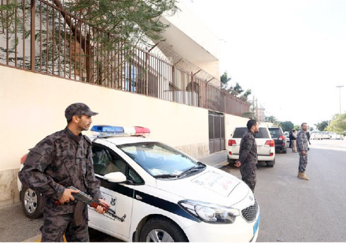 Security men stand guard outside Turkish Embassy in Tripoli. Turkey reopened its embassy in Libya on Monday, 2-1/2 years after closing it due to the security situation. — File photo