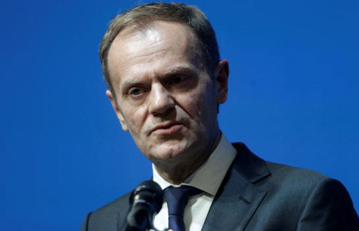 President of the European Council Donald Tusk speaks during a news conference in Tallinn, Estonia Tuesday. — Reuters