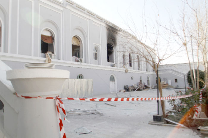 A view of the guesthouse after a bomb blast in Kandahar, Afghanistan, Wednesday. — AP