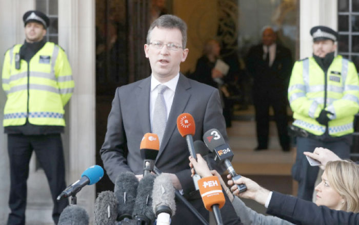 Britain’s Attorney General Jeremy Wright makes a statement outside the Supreme Court in London on Tuesday. — AP