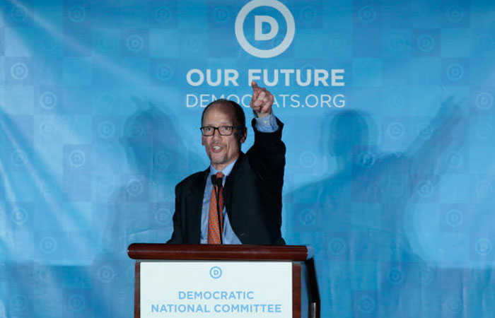 Tom Perez addresses the audience after being elected Democratic National Chair during the Democratic National Committee winter meeting in Atlanta, Georgia, on Saturday. — Reuters