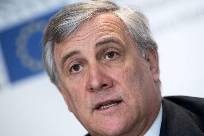 Antonio Tajani, President of the European Parliament, gives a press conference at the European House in Berlin on Friday. — AFP