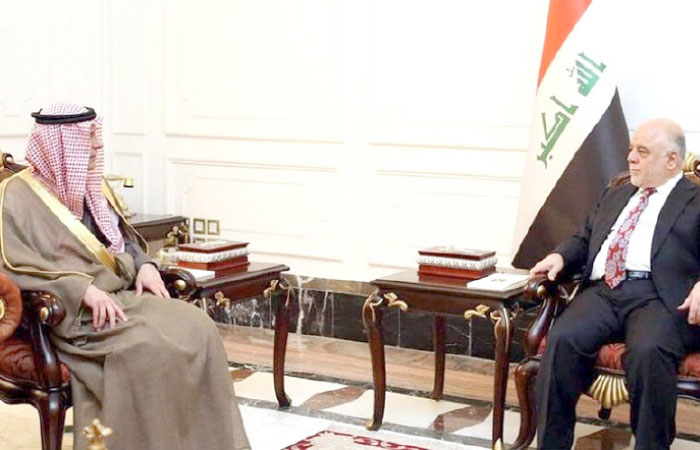 Saudi Foreign Minister Adel Al-Jubeir holds talks with Iraqi Prime Minister Haider Al-Abadi in Baghdad on Saturday.