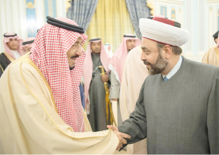 Custodian of the Two Holy Mosques King Salman receives at Al-Yamama Palace in Riyadh on Sunday guests of National Festival for Heritage and Culture (Janadriya 31). — SPA