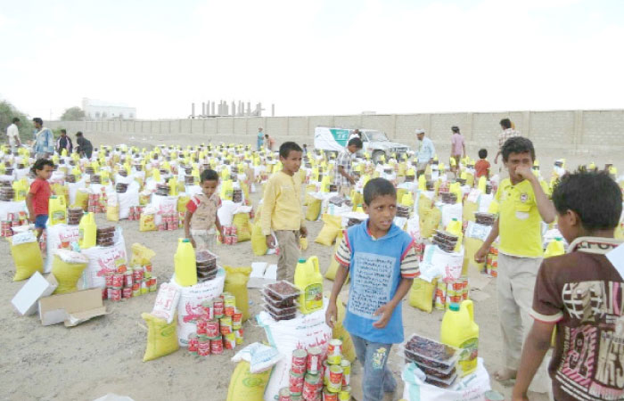 King Salman Center for Relief and Humanitarian Aid distributed 10,000 food baskets to the affected people in Mokha. — SPA