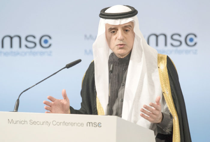 Saudi Arabia’s Foreign Minister Adel Al-Jubeir speaks on the last day of the Munich Security Conference in Munich, Germany, Sunday. — AP