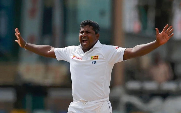 Rangana Herath, seen in this file photo, is expressive in his appeal.