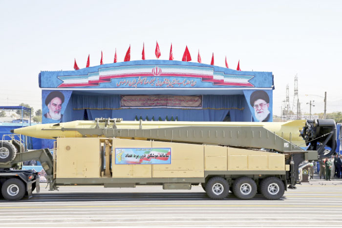 In this Sept. 21, 2016 file photo, an Emad long-range ballistic surface-to-surface missile is displayed by the Revolutionary Guard during a military parade, in front of the shrine of late revolutionary founder Ayatollah Khomeini, just outside Tehran. — AP