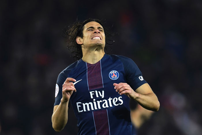 Paris Saint-Germain's Uruguayan forward Edinson Cavani reacts during the French L1 football match between Paris Saint-Germain (PSG) and Toulouse on Sunday at the Parc des Princes Stadium in Paris. — AFP