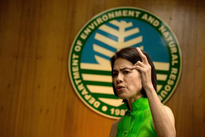 Philippines’ Department of Energy and Natural Resources (DENR) Secretary Regina Lopez gestures during an interview at the DENR building in Manila in this February 22, 2017 file photo. — AFP