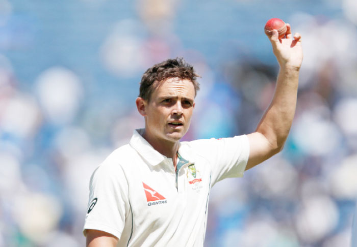 Australia’s Steve O’Keefe acknowledges the crowd as he walks off the Maharashtra Cricket Association ground Friday. — Reuters