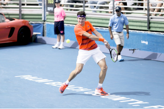 Milos Raonic returns the ball to Croatia’s Borna Coric at the Delray Beach Tennis Tournament in Miami Wednesday. — AP